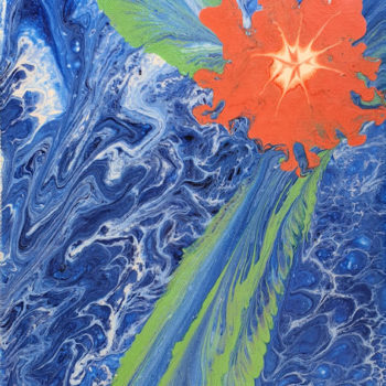 Peinture acrylique abstraite - "Eclosion bleue"