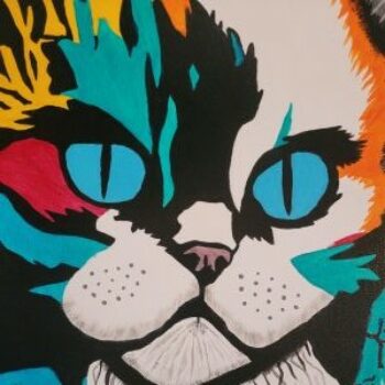 Tableau chat acrylique – Portrait pop art 50x70cm