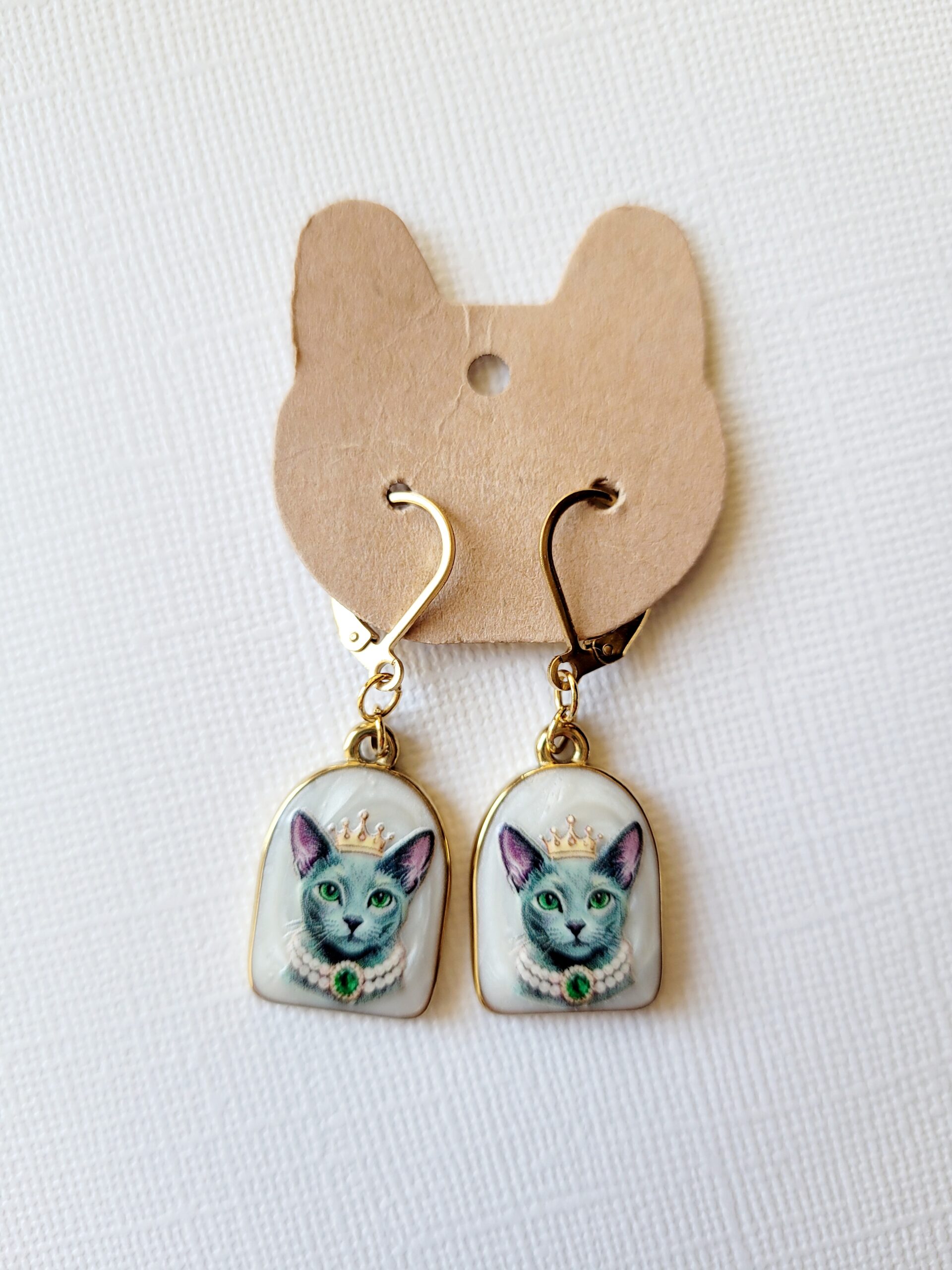 Boucles d'oreilles chat gris - Cathy